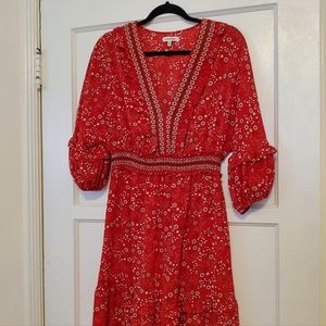 Max Studio red dress with floral print. Spring Summer. Size L